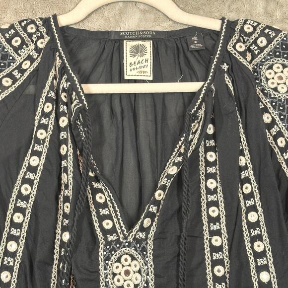 Scotch & Soda Maison Scotch Blouse Woman size 2 M Black Tunic Beach Boho Resort - Picture 2 of 5